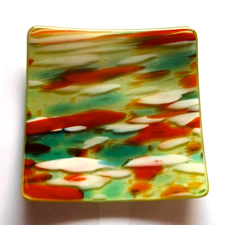 Multicoloured fused glass plate (0389)