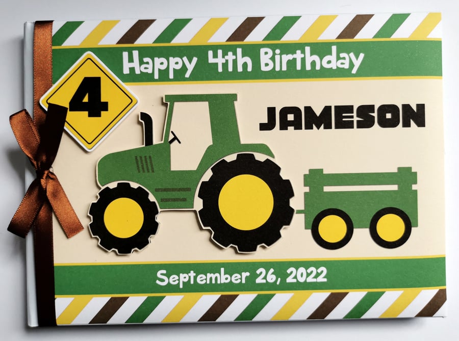 Tractor Birthday Guest book, farm tractor party guest book, gift