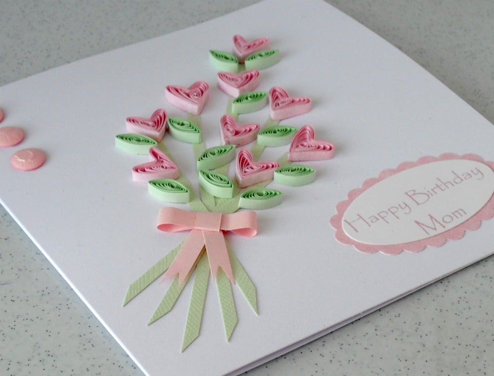 Handmade birthday card for mum with quilled flowers - can be personalised