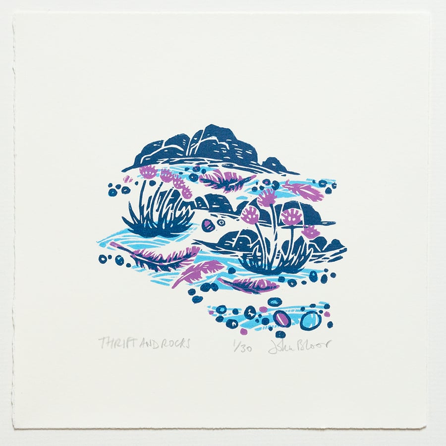 Flow and Furrow "Thrift and Rocks" woodcut print