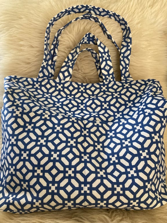 Multi pocketed French market bag or beach bag with free charm.