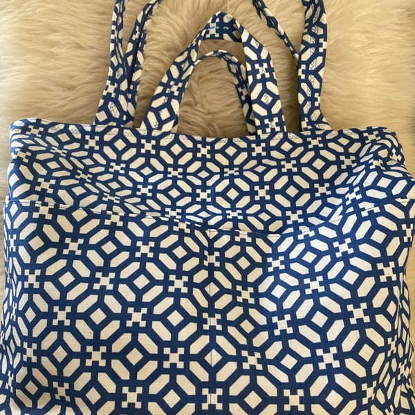 Multi pocketed French market bag or beach bag with free charm.