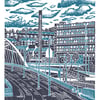 Sheffield City View No.8 A3 poster print (dark blue & light blue)