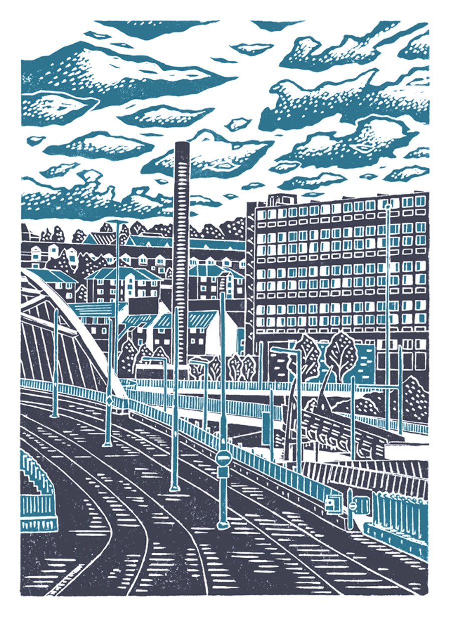 Sheffield City View No.8 A3 poster print (dark blue & light blue)