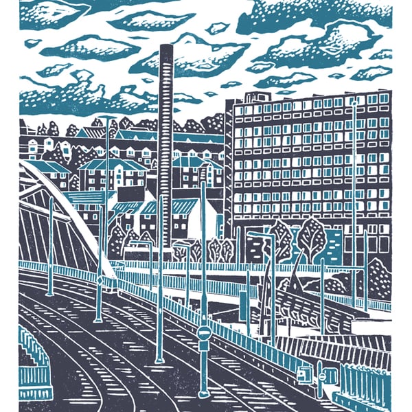 Sheffield City View No.8 A3 poster print (dark blue & light blue)