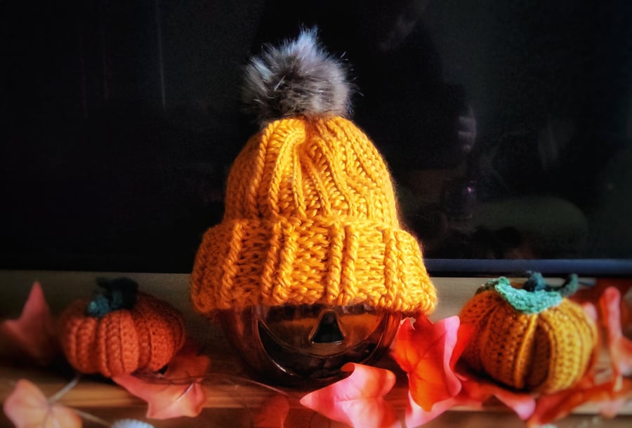 Orange crocheted winter hat