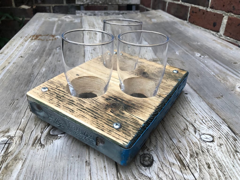 Beer Cider Flight Drink Tasting Board Reclaimed Scaffolding Craft Beer THE THOMP