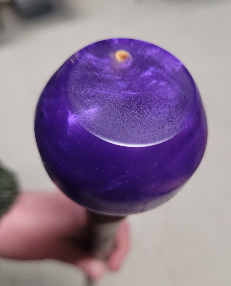 Purple resin ball head walking stick with hazel shaft