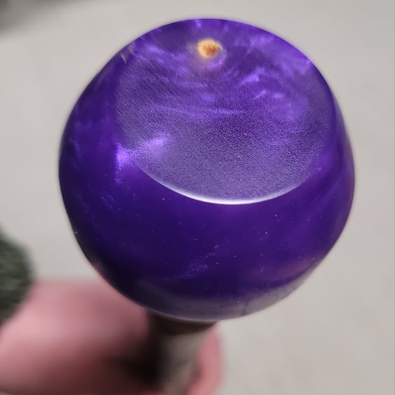 Purple resin ball head walking stick with hazel shaft