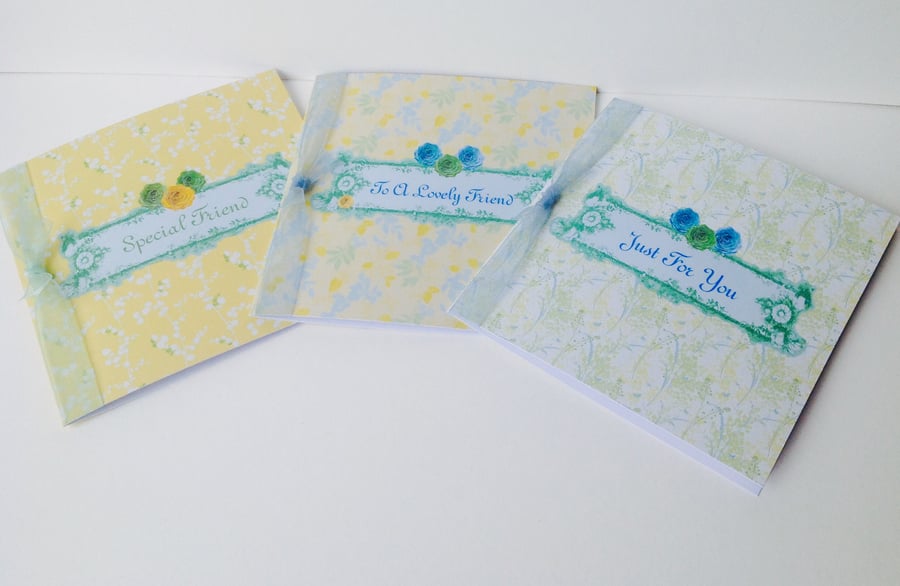 Friend Greeting Card,Birthday,Just For You,Open Greeting,Handmade 3pk