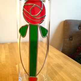 Art nouveau red rose glass  flower vase 25cm tall 