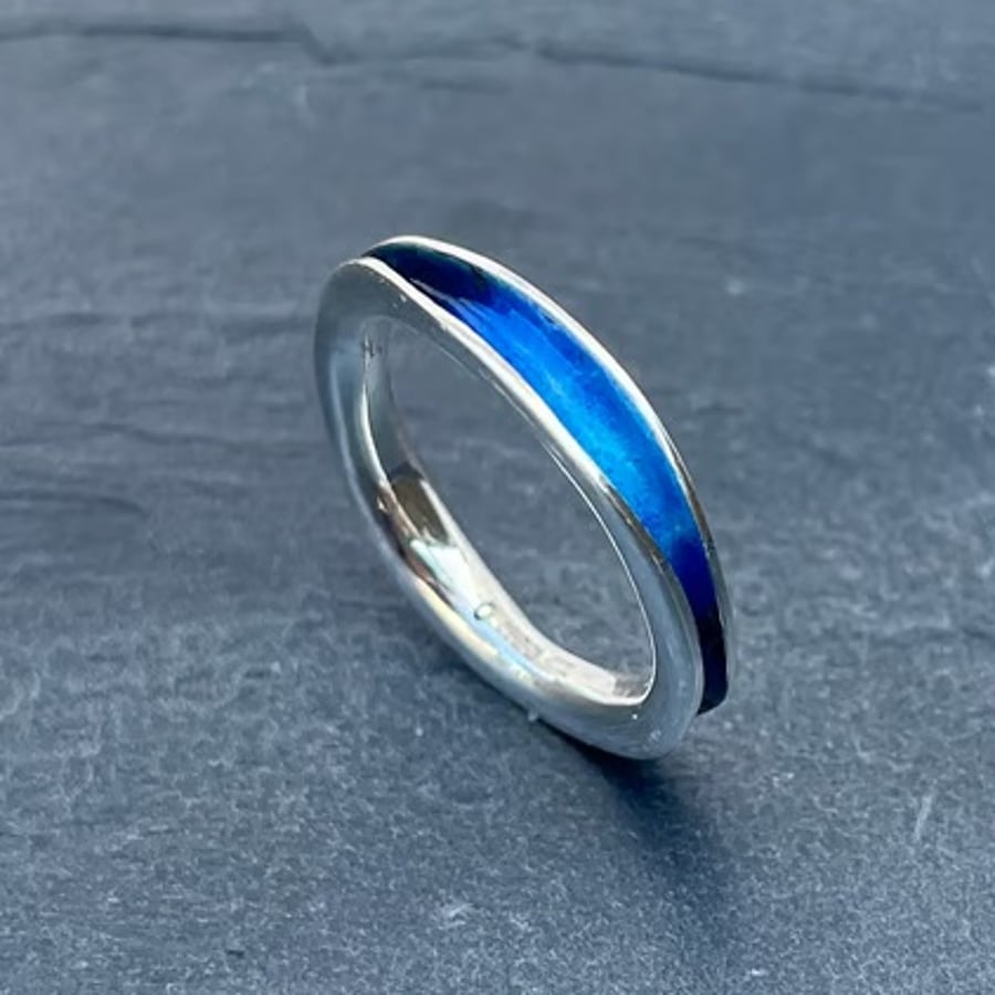 Enamel Ring, freeform ring, enamel, ocean ring, wave ring, blue river ring,  