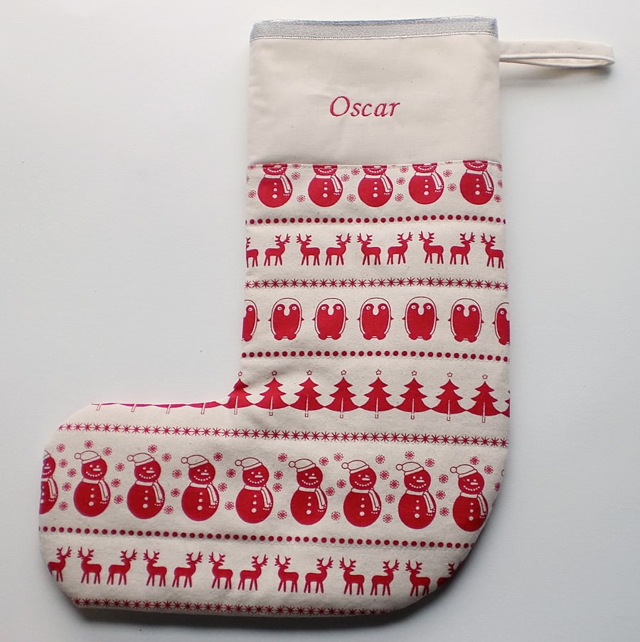 Personalised Christmas stocking, quilted.