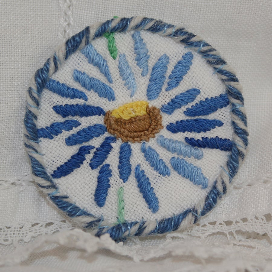 Embroidered Brooch from recycled linens