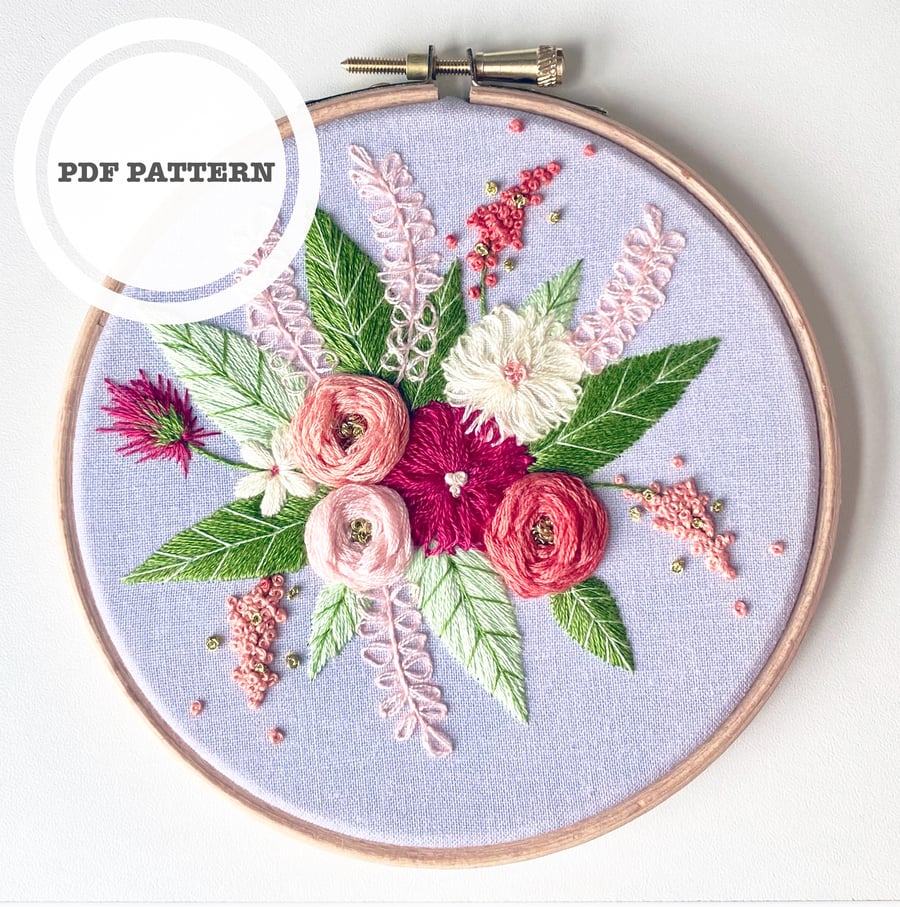 PDF Hand Embroidery Pattern, Floral Embroidery, Needlepoint, Modern  Embroidery