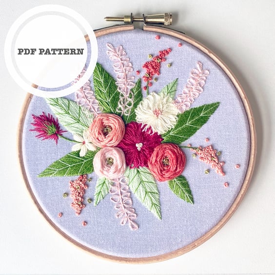 PDF Hand Embroidery Pattern, Floral Embroidery, Needlepoint, Modern Embroidery