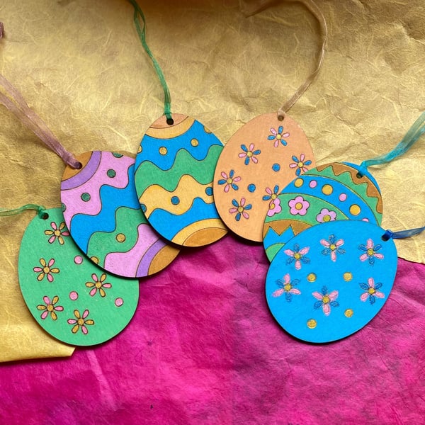 6 hand painted hanging Easter eggs 