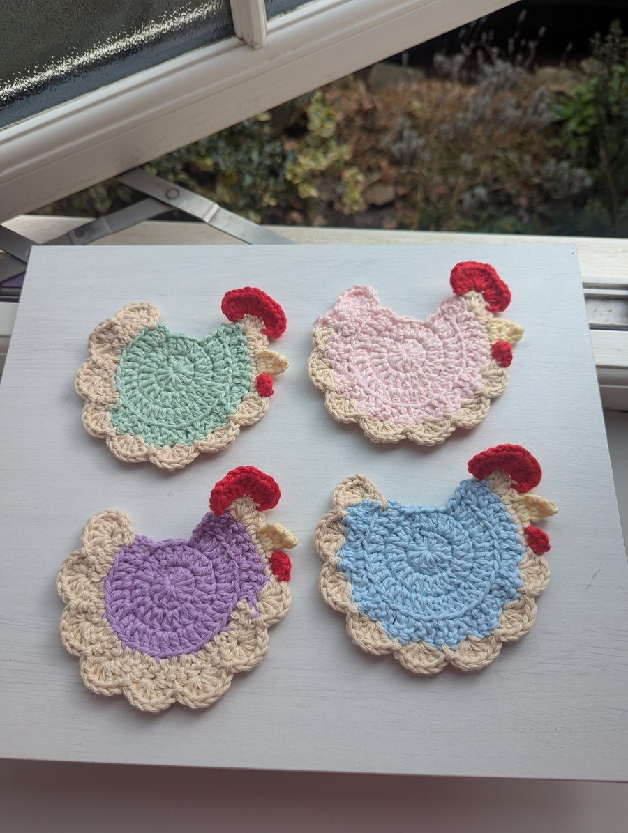 No - Waste Crochet Chicken Coasters - Perfect Pastels 