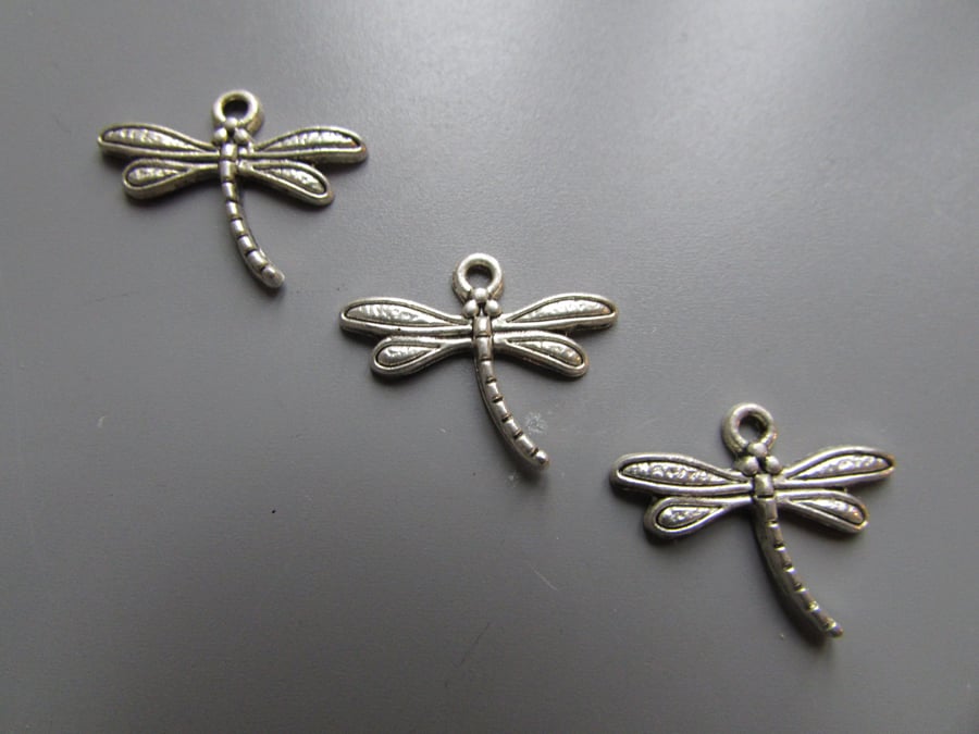 Silver Dragonfly Tibetan Charm X 3