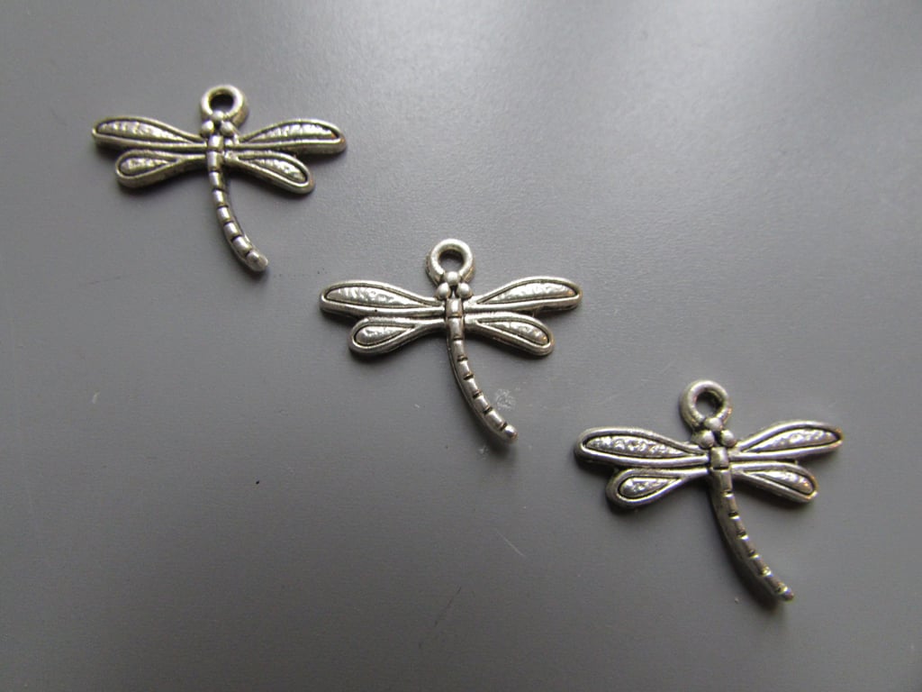 Silver Dragonfly Tibetan Charm X 3