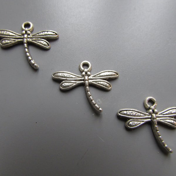 Silver Dragonfly Tibetan Charm X 3