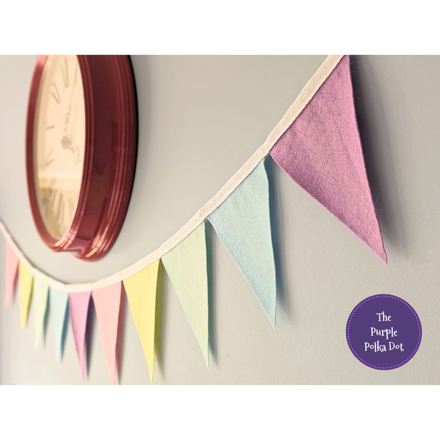 Pastel felt bunting - handmade muted rainbow banner
