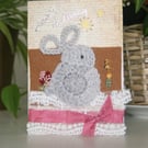 Pretty Cosy Crochet Rabbit Card - Embroidery Rabbit Card - Birthday Card