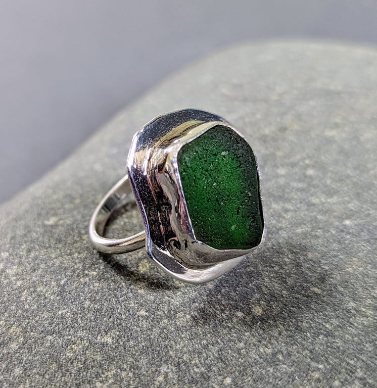 Sterling Sliver and Green Sea Glass Ring
