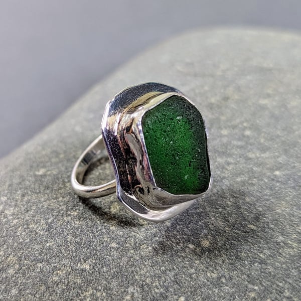 Sterling Sliver and Green Sea Glass Ring