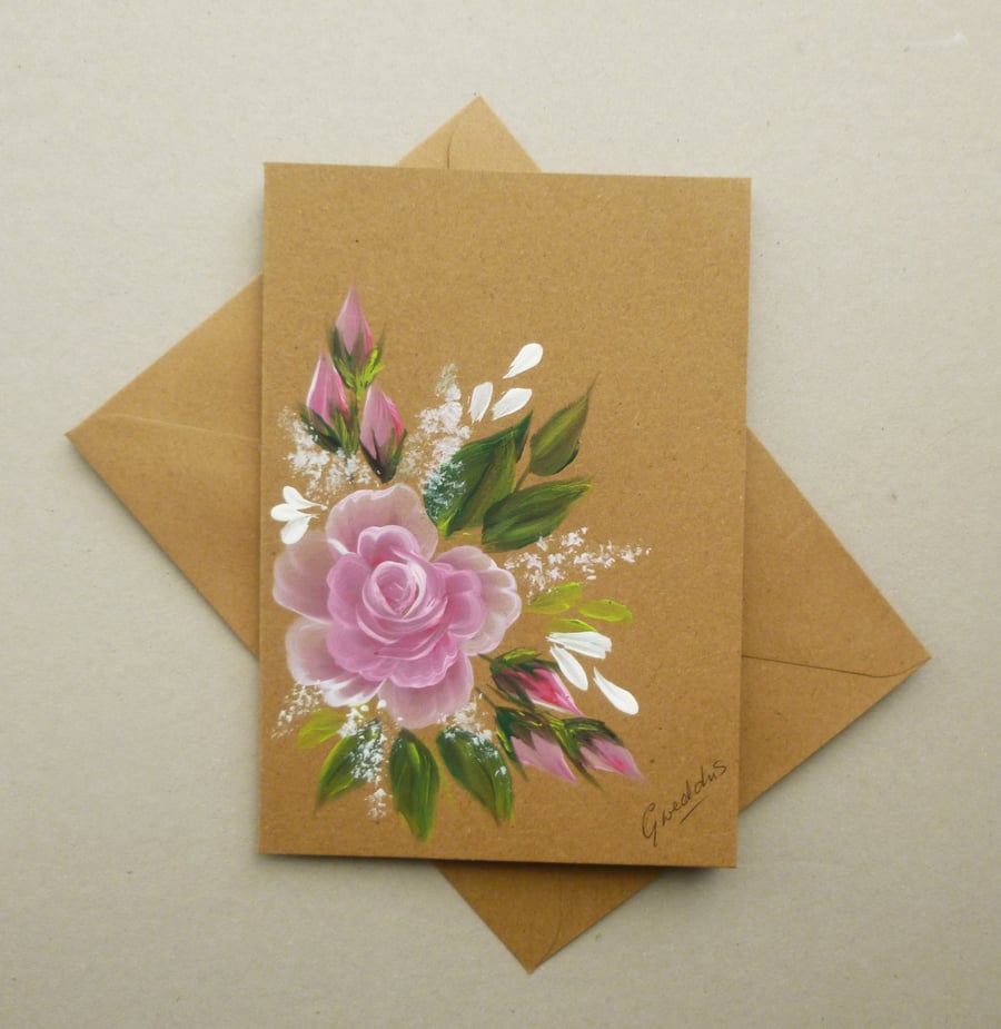 roses hand painted blank greetings card  ( ref F 1010 A8 )