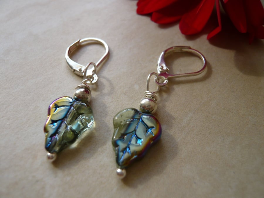 Iridescent Leaf Earrings