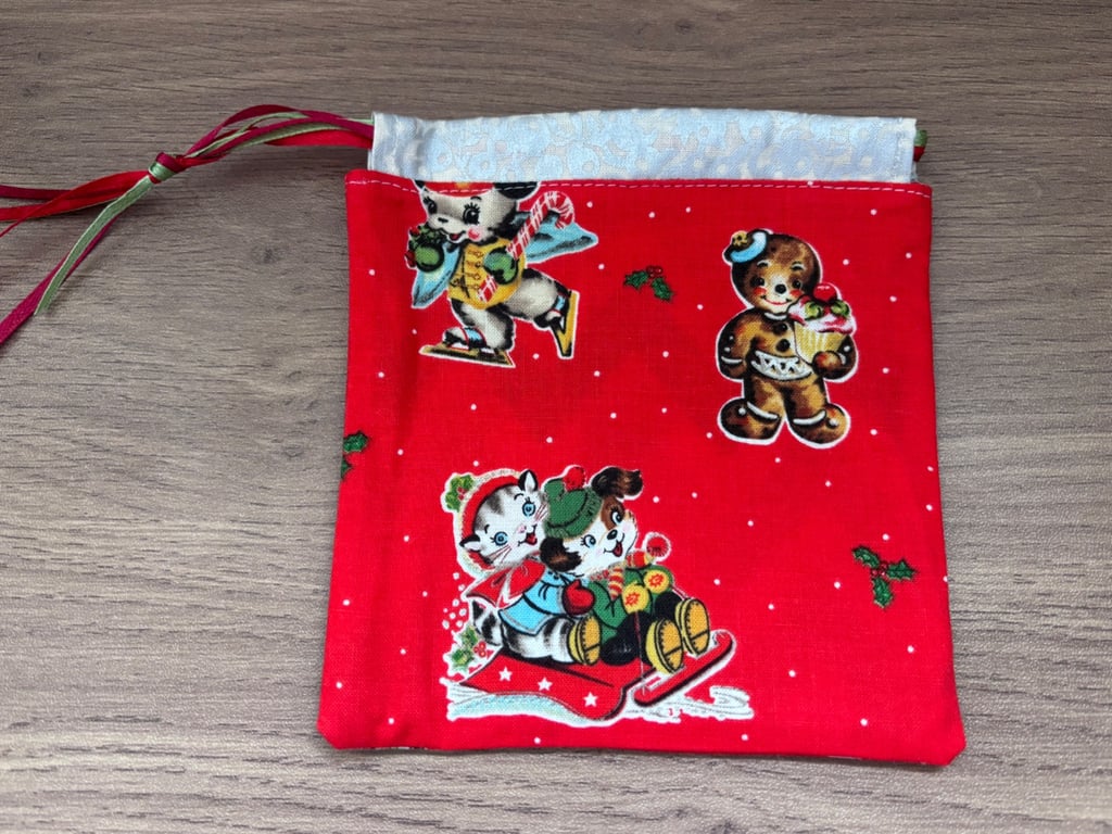 Summer seconds - Cotton Christmas drawstring pouch - super cute