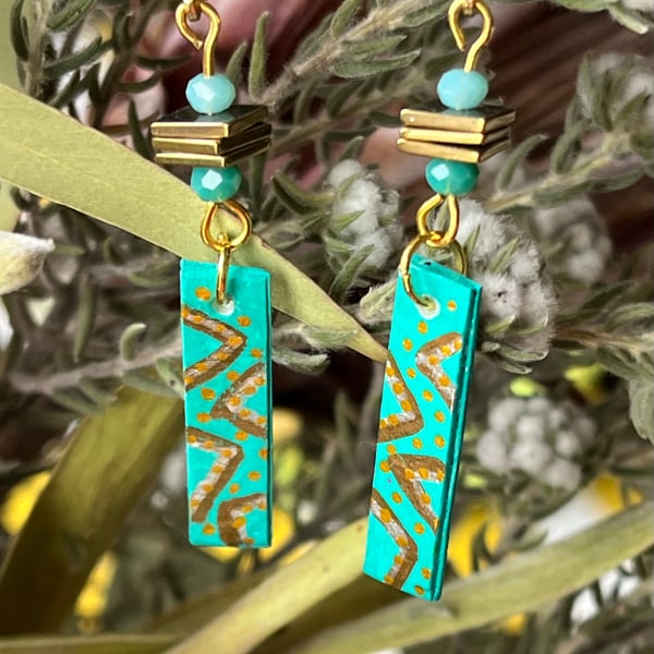Match Stick Hand-painted Paper Dangle Earrings 4CM x 5mm