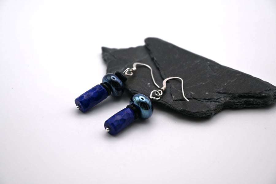 lapis lazuli and lampwork glass earrings