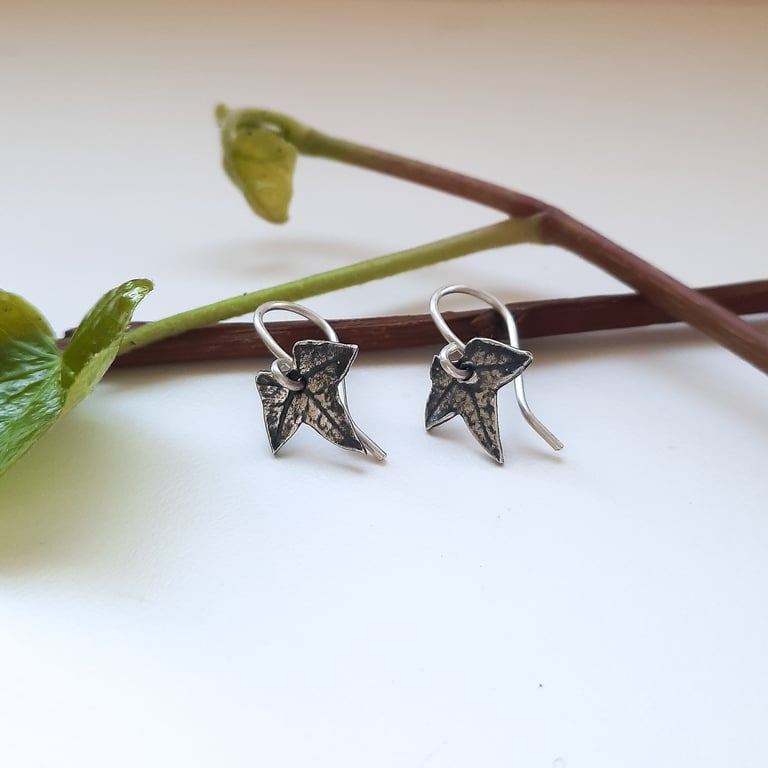 Small Silver Ivy Leaf Earrings