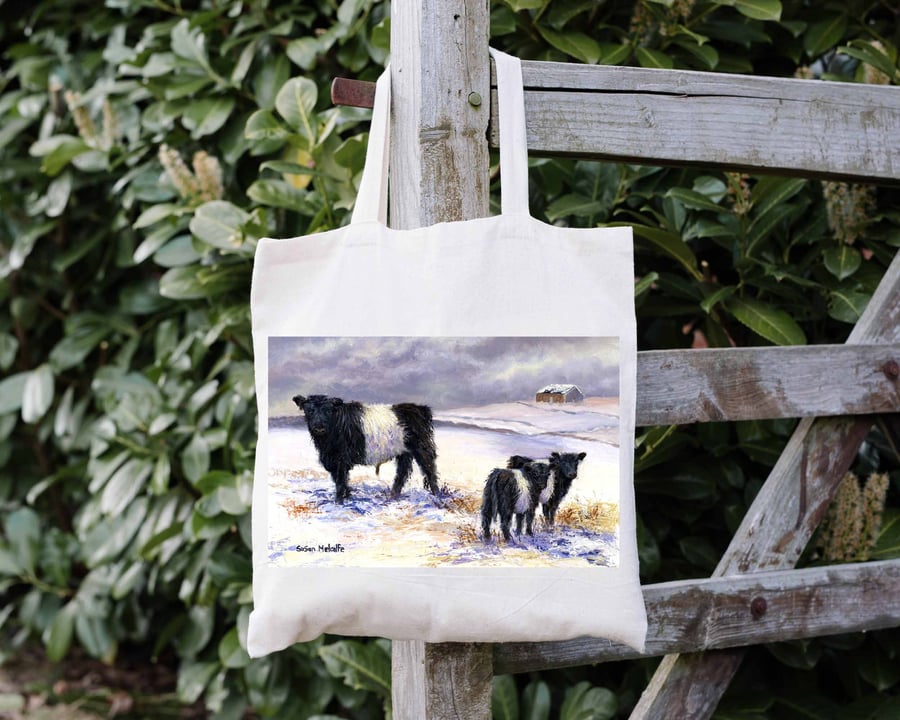 Belted Galloway Cow Tote Bag, Shopping Bag.