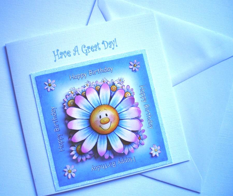 Handmade Decoupage,3D Birthday Card,Daisy, Personalise