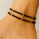 2x beaded anklets - black and gold anklets - minimalist jewellery - gift for her