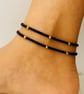 2x beaded anklets - black and gold anklets - minimalist jewellery - gift for her