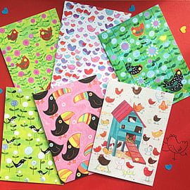   multipack cards- chickens- birds-toucans- Fun illustrated cards