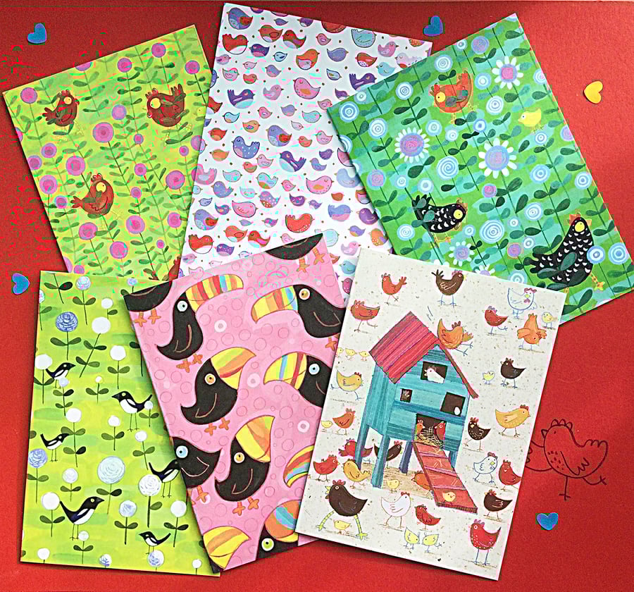   multipack cards- chickens- birds-toucans- Fun illustrated cards