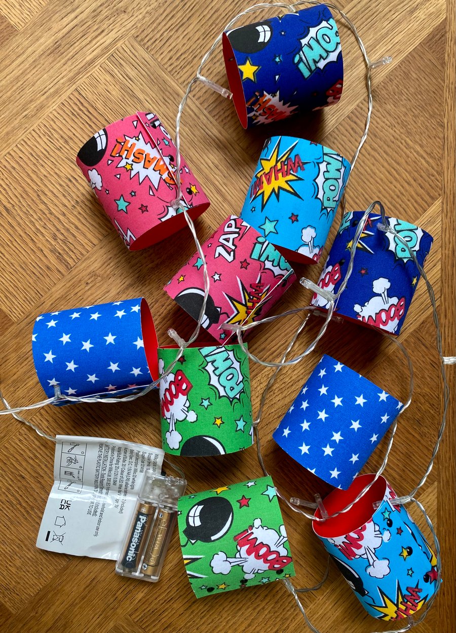 Children's Comic, Action Themed Fabric Fairy Light Lanterns or Night lights