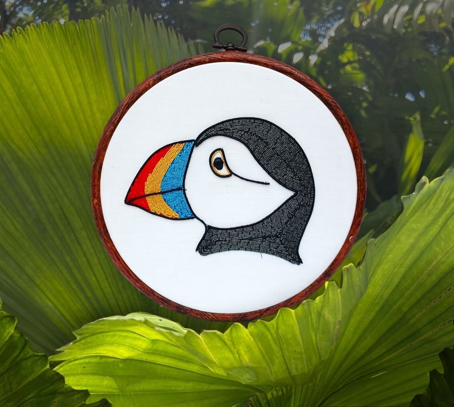 Goldwork Puffin Embroidery, Goldwork Embroidery Hoop, Puffin Art, Puffin Gift