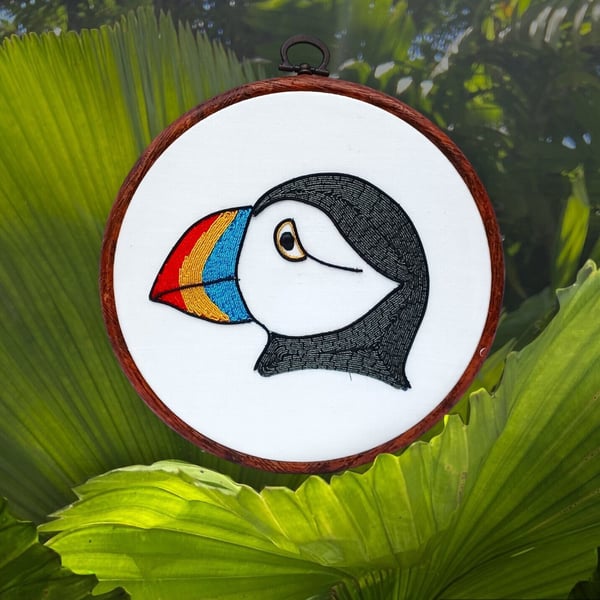 Goldwork Puffin Embroidery, Goldwork Embroidery Hoop, Puffin Art, Puffin Gift