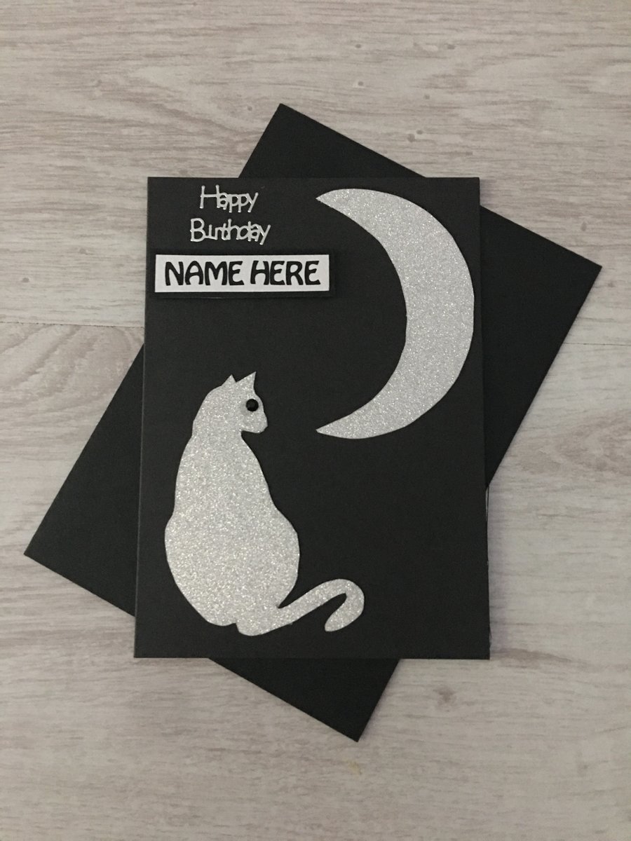 Cat and Moon Birthday Card