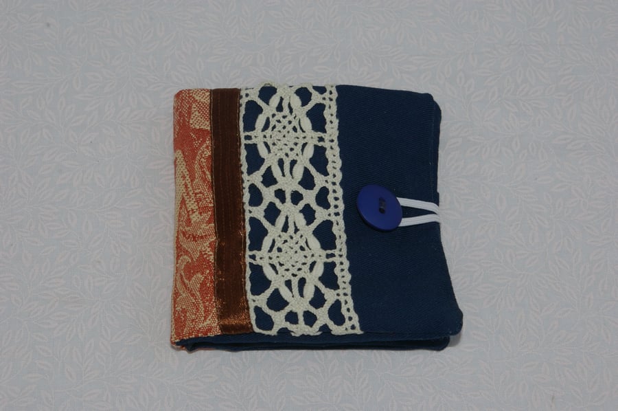 Sewing Needle Case in Dark Blue and Lace