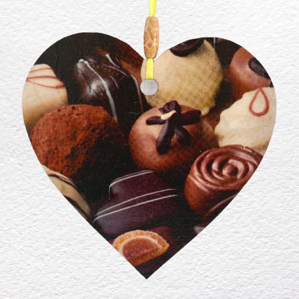 Decoupaged Wooden Hanging Heart 15cm (6") Chocolates design