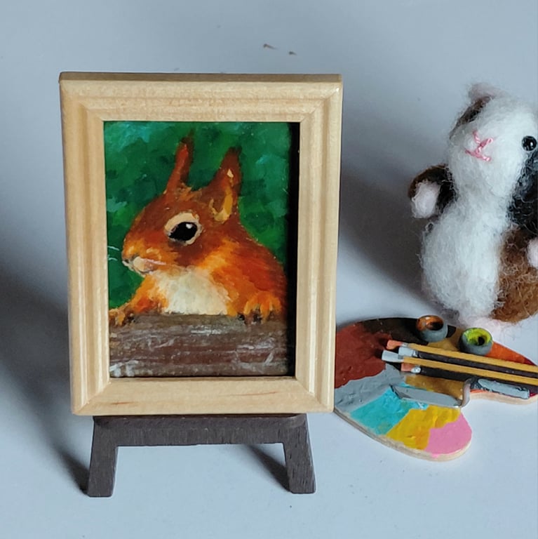 Red Squirrel Miniature Oil Painting Dollshouse Original