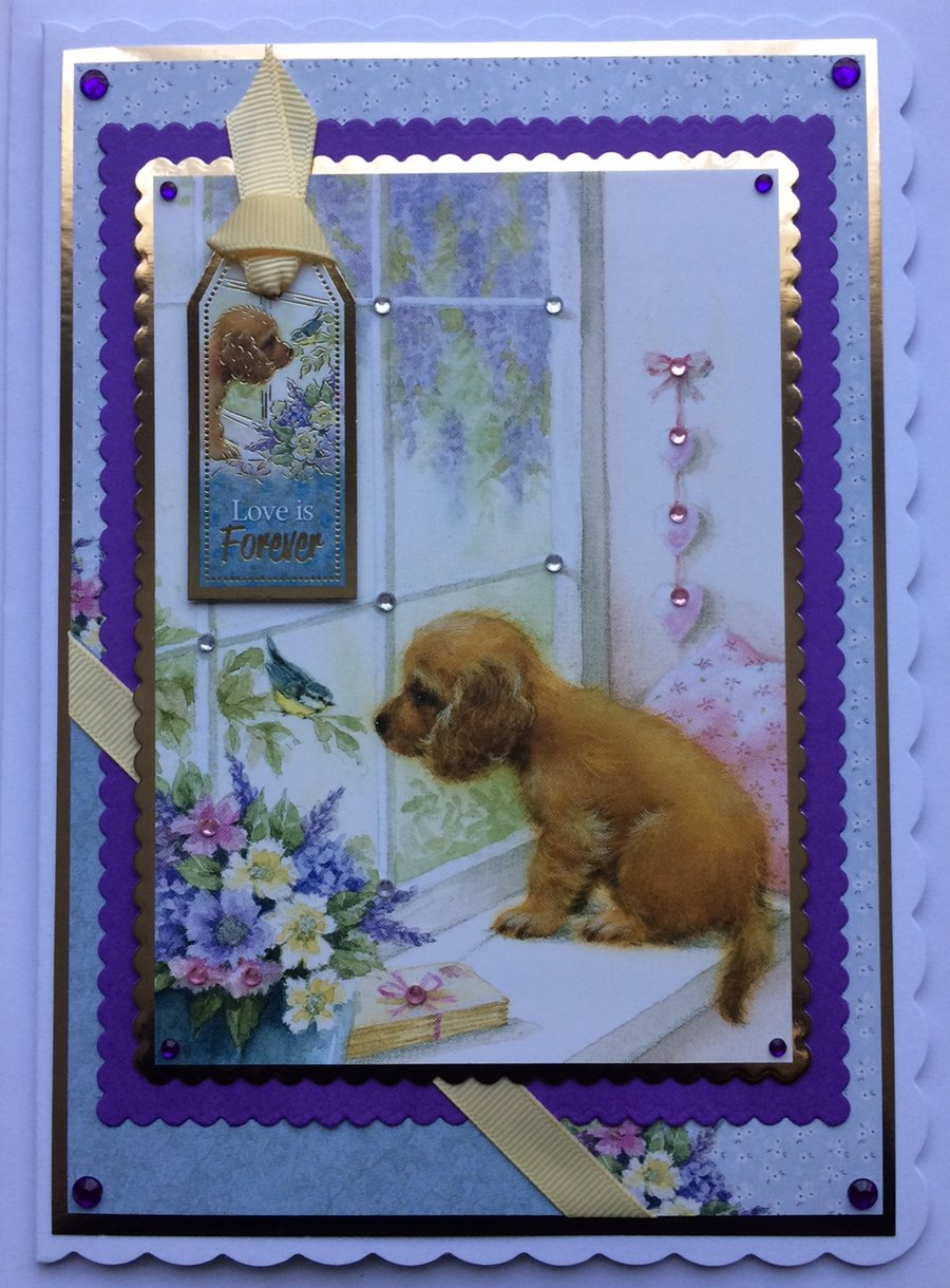 Birthday Cute Puppy Dog Any Occasion Love is Forever 3D Luxury Handmade Card