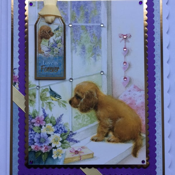 Birthday Cute Puppy Dog Any Occasion Love is Forever 3D Luxury Handmade Card